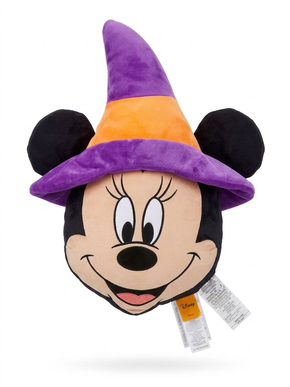 Disney Minnie Mouse Plush Witch Head in Purple and Orange with Black Ears